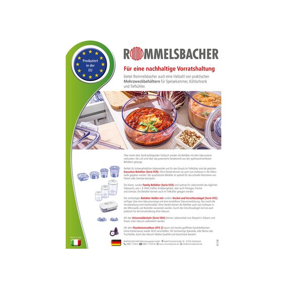 ROMMELSBACHER VBS 304 Profi Folienbeutel 30 x 40cm, 50 Stück, BPA-frei, extrem stark & reißfest 210μm, eingeprägte Luftrillen, wiederverwendbar, Sous vide, Made in Europe, für alle Balkenvakuumierer