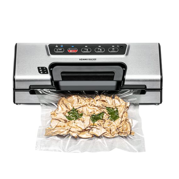 ROMMELSBACHER Vakuumierer VAC 385, 12 Liter/Minute, Einhandbedienung, Rollenfach, stabile Versiegelungsnaht, Schlauchanschluss für Behälter, vollautomatisch & manuell absaugen & versiegeln, Edelstahl