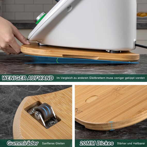 ANBOXIT Gleitbrett für Thermomix TM6/TM5, Brett für Thermomix mit Rollen, Leicht Gleitendes Bambus Rollbrett/Slider - Bambus