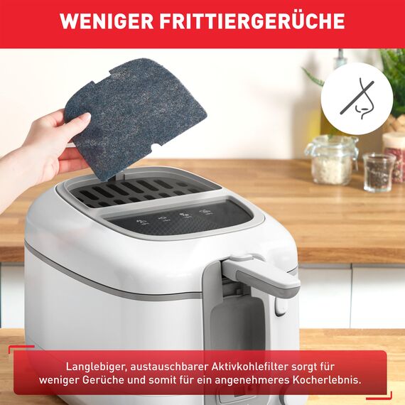 Tefal Fritteuse Super Uno Access, Kapazität 2,2 L, spülmaschinengeeignete Teile, Geruchsfilter, herausnehmbarer Behälter, weiß/grau, FR3100