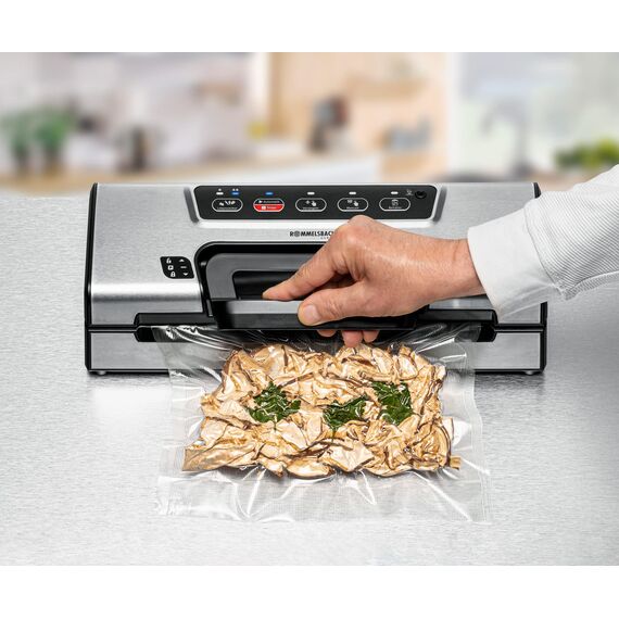 ROMMELSBACHER Vakuumierer VAC 385, 12 Liter/Minute, Einhandbedienung, Rollenfach, stabile Versiegelungsnaht, Schlauchanschluss für Behälter, vollautomatisch & manuell absaugen & versiegeln, Edelstahl