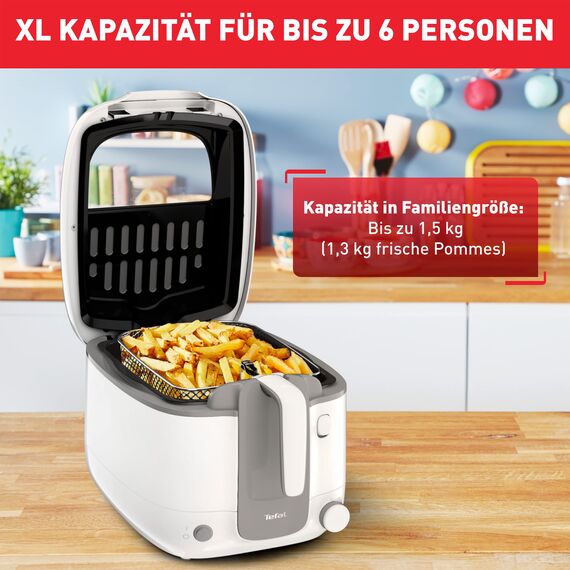 Tefal Fritteuse Super Uno Access, Kapazität 2,2 L, spülmaschinengeeignete Teile, Geruchsfilter, herausnehmbarer Behälter, weiß/grau, FR3100