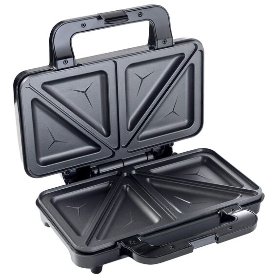 Bestron XL Sandwichmaker, Antihaftbeschichteter Sandwich-Toaster für 2 Sandwiches, inkl. automatischer Temperaturregelung & Bereitschaftsanzeige, 900 Watt, Farbe: Schwarz/Kupfer