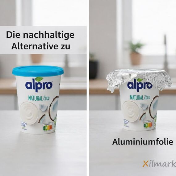 XILMARK JoghurtDeckel 500g, Wiederverwendbarer Deckel für Joghurtbecher, Dosendeckel Wiederverwendbar Silikondeckel Joghurt 500 G, Joghurt Kunststoff-Deckel (PACK 4 + BAG)