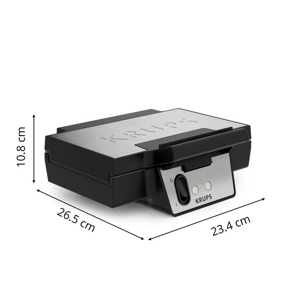 Krups FDK Iconic Waffeleisen, 850 W, keramikbeschichtete Antihaft-Platten, ikonisches Design, vertikale Aufbewahrung, benutzerfreundlich, Schwarz/Edelstahl, FDK261