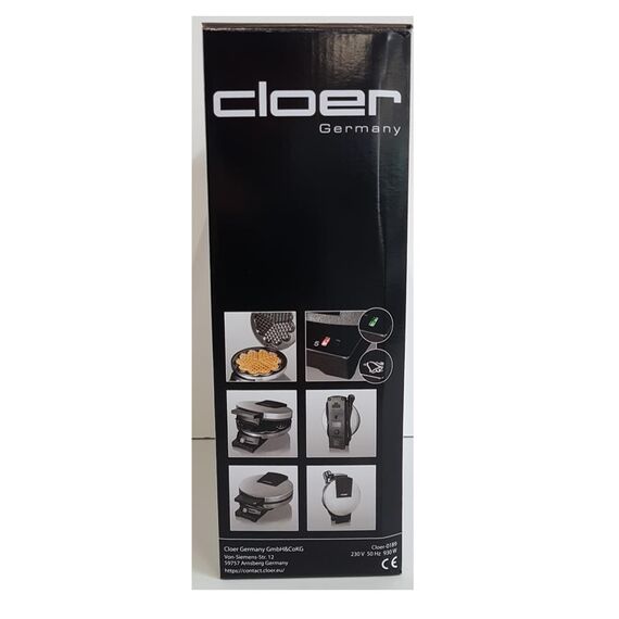 Cloer 189 Waffeleisen für eine Herzwaffel mit 16 cm Durchmesser, Herzwaffeleisen mit Doppelbeschichtung, schweren Backplatten, stufenlosem Bräunungsgrad, Backampel & Signalton, Edelstahl, 930 W
