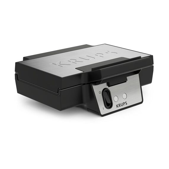 Krups FDK Iconic Waffeleisen, 850 W, keramikbeschichtete Antihaft-Platten, ikonisches Design, vertikale Aufbewahrung, benutzerfreundlich, Schwarz/Edelstahl, FDK261