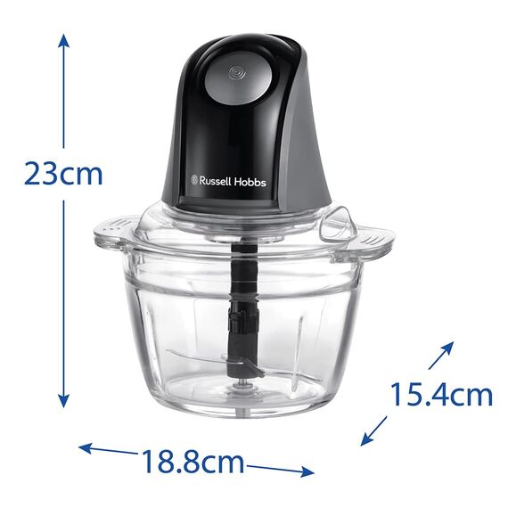 Russell Hobbs Küchenmaschine [Mini Zerkleinerer] elektrisch (für Gemüse,Obst,Fleisch, Zwiebeln, 1l Behälter, spülmaschinenfest, 2 Geschwindigkeiten, Edelstahlklingen, 350W) Matte Charcoal 27131-56