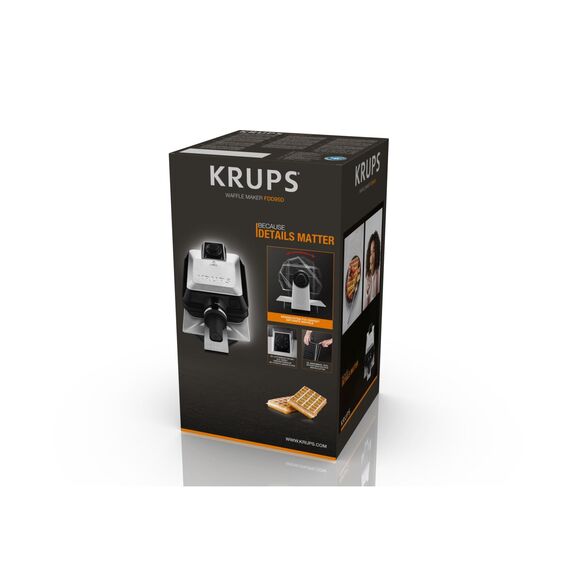 KRUPS Doppelwaffeleisen Professional, drehbares Waffeleisen für 2 belgische Waffeln, knusprig & gleichmäßig backen, 7 Bräunungsstufen und Antihaftbeschichtung, spülmaschinengeeignet, Edelstahl/Schwarz