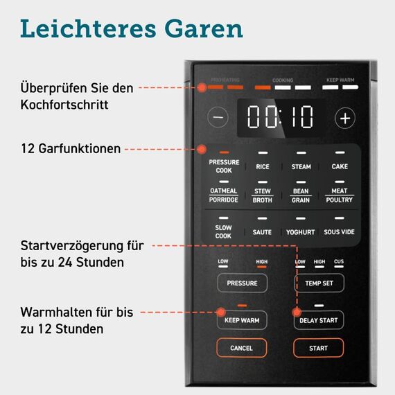 COSORI Schnellkochtopf, Keramikbeschichtung, 9-in-1, Multikocher mit 14 Funktionen, Pressure Cooker 5,7 L, Reiskocher, Dampfgarer, Joghurtbereiter, Slow cooker und Sous Vide, Rezeptbuch, Edelstahl
