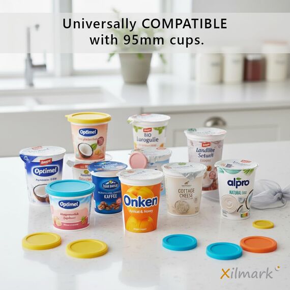 XILMARK JoghurtDeckel 500g, Wiederverwendbarer Deckel für Joghurtbecher, Dosendeckel Wiederverwendbar Silikondeckel Joghurt 500 G, Joghurt Kunststoff-Deckel (AMAZON FOUND)