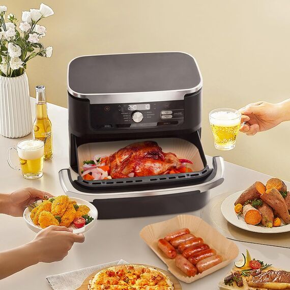 BYKITCHEN 150pcs Airfryer Backpapier für Ninja Flex Drawer Dual Zone AF500EU 10,4L Heißluftfritteuse,Zubehör für Ninja Foodi AF500EU Airfryer & Cosori Dual Blaze Twinfry Heißluftfritteuse 10L