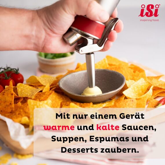 iSi Gourmet Whip Sahnespender 1 L, Alle Teile spülmaschinenfest, Körper aus hochwertigem Edelstahl, Betrieb mit iSi Sahnekapseln, Für Sahne, warme und kalte Saucen, Suppen, Espumas, Desserts