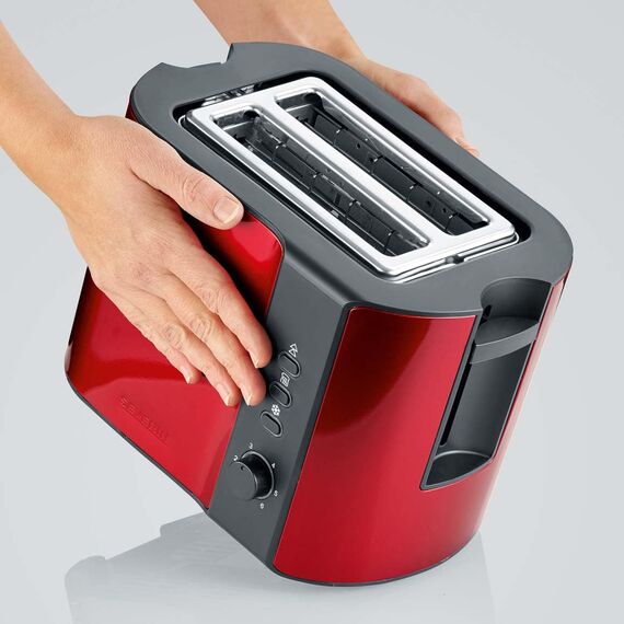 SEVERIN Automatik-Toaster, Toastgerät mit Brötchenaufsatz, hochwertig aus Edelstahl, zum Toasten, Auftauen und Erwärmen, 800 W, rot, AT 2217