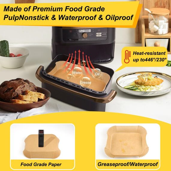 BYKITCHEN 210pcs Backpapier für Heißluftfritteuse Ninja Flex Drawer AF500EU 10,4L Dual Zone,Airfryer Zubehör für Ninja Foodi AF500EU AF500EUCP,Auch kompatibel mit Cecotec Dual 9000 9L