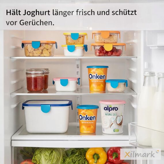 XILMARK JoghurtDeckel 500g, Wiederverwendbarer Deckel für Joghurtbecher, Dosendeckel Wiederverwendbar Silikondeckel Joghurt 500 G, Joghurt Kunststoff-Deckel (PACK 4 + BAG)