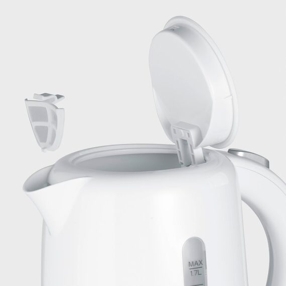 SEVERIN Wasserkocher, 1,7 L Kapazität, mit herausnehmbarem Kalkfilter, Wasserstandsanzeige, Ein-Aus-Taste & Kontrollleuchte, 2.200 W, weiß, WK 4325