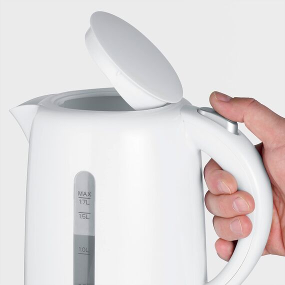 SEVERIN Wasserkocher, 1,7 L Kapazität, mit herausnehmbarem Kalkfilter, Wasserstandsanzeige, Ein-Aus-Taste & Kontrollleuchte, 2.200 W, weiß, WK 4325