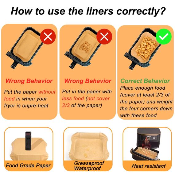 BYKITCHEN 150pcs Airfryer Backpapier für Ninja Flex Drawer Dual Zone AF500EU 10,4L Heißluftfritteuse,Zubehör für Ninja Foodi AF500EU Airfryer & Cosori Dual Blaze Twinfry Heißluftfritteuse 10L