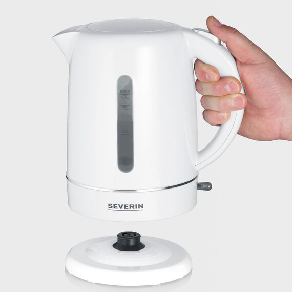 SEVERIN Wasserkocher, 1,7 L Kapazität, mit herausnehmbarem Kalkfilter, Wasserstandsanzeige, Ein-Aus-Taste & Kontrollleuchte, 2.200 W, weiß, WK 4325
