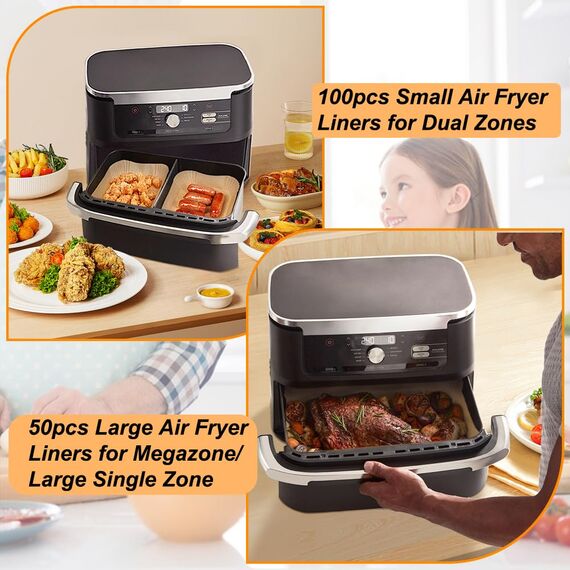 BYKITCHEN 150pcs Airfryer Backpapier für Ninja Flex Drawer Dual Zone AF500EU 10,4L Heißluftfritteuse,Zubehör für Ninja Foodi AF500EU Airfryer & Cosori Dual Blaze Twinfry Heißluftfritteuse 10L