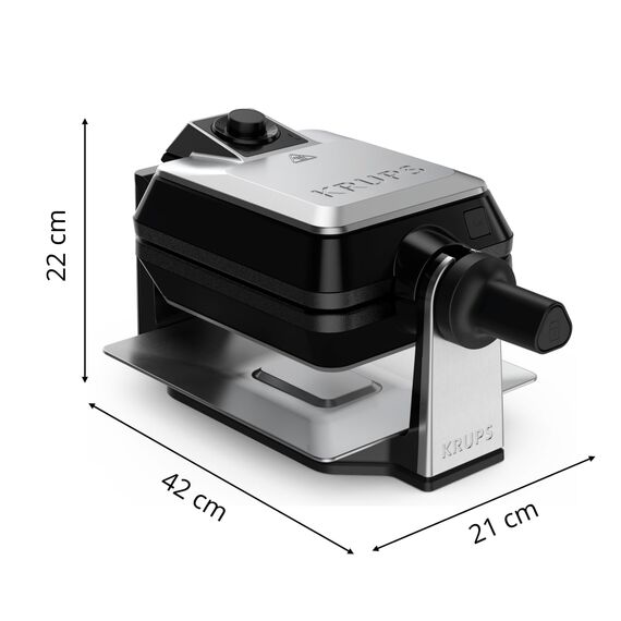 KRUPS Doppelwaffeleisen Professional, drehbares Waffeleisen für 2 belgische Waffeln, knusprig & gleichmäßig backen, 7 Bräunungsstufen und Antihaftbeschichtung, spülmaschinengeeignet, Edelstahl/Schwarz