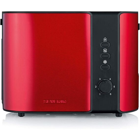 SEVERIN Automatik-Toaster, Toastgerät mit Brötchenaufsatz, hochwertig aus Edelstahl, zum Toasten, Auftauen und Erwärmen, 800 W, rot, AT 2217