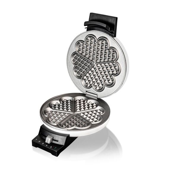 Cloer 181 Waffeleisen für eine Herzwaffel, 930 W, Waffelgröße 16 cm, schwere Backplatten, optische und akustische Fertigmeldung, Metall, weiß