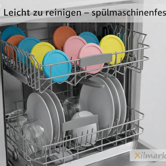 XILMARK JoghurtDeckel 500g, Wiederverwendbarer Deckel für Joghurtbecher, Dosendeckel Wiederverwendbar Silikondeckel Joghurt 500 G, Joghurt Kunststoff-Deckel (PACK 8 + BAG)