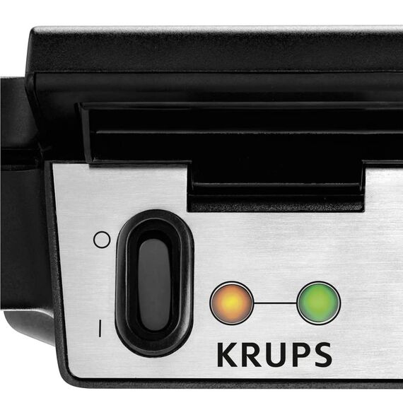 Krups Waffeleisen FDK251, Doppelwaffeleisen, 2 Belgische Waffeln gleichzeitig, Antihaftbeschichtete Platten, für rechteckige, sicher dank isoliertem Griff, 850W, 6x12x12cm, Schwarz