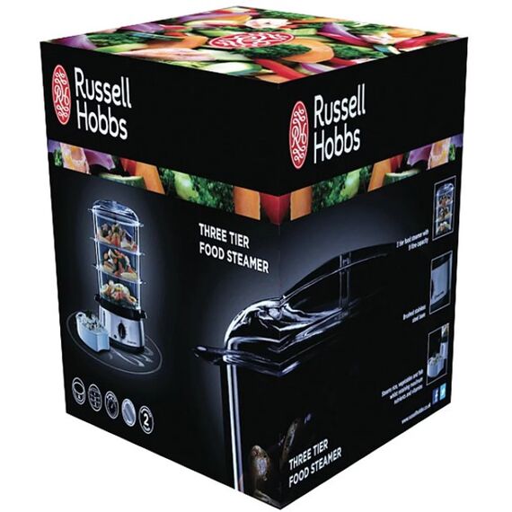 Russell Hobbs Dampfgarer [normale Größe] 9,0l (60 Minuten Timer + Abschaltautomatik, 3 spülmaschinengeeignete Dampfgarbehälter + Reisschale/Reiskocher + 6 Eierhalter/Eierkocher, BPA-frei) 19270-56