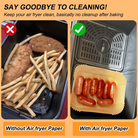 BYKITCHEN 150pcs Airfryer Backpapier für Ninja Flex Drawer Dual Zone AF500EU 10,4L Heißluftfritteuse,Zubehör für Ninja Foodi AF500EU Airfryer & Cosori Dual Blaze Twinfry Heißluftfritteuse 10L