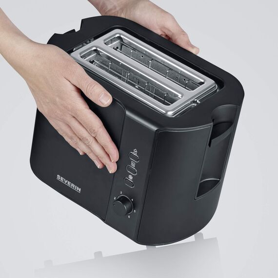 SEVERIN Automatik-Toaster mit 2 Toastschlitzen, mit Brötchenaufsatz, Edelstahl, zum Toasten, Auftauen und Erwärmen, 800 W, schwarz/matt, AT 9552