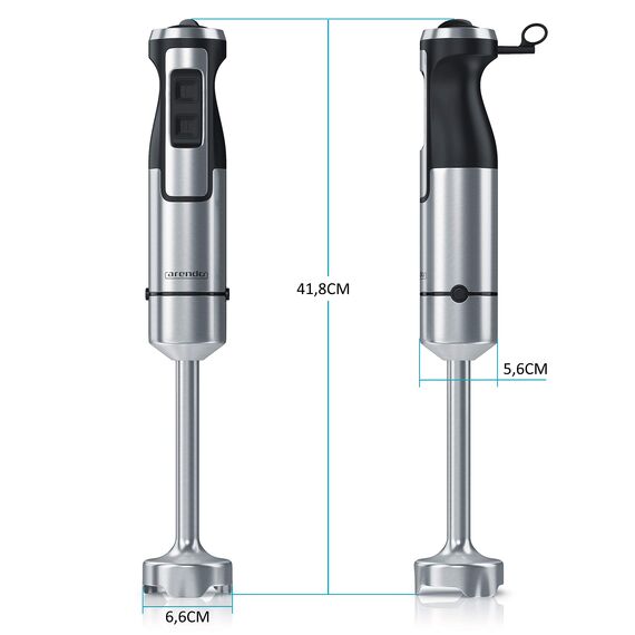 Arendo - Stabmixer 1000 Watt Edelstahl Set - vierflügeliges Messer - Pürierstab - stufenlose Geschwindigkeitsregelung - Turbotaste - Abnehmbarer Mixfuß