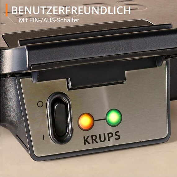 Krups FDK Iconic Waffeleisen, 850 W, keramikbeschichtete Antihaft-Platten, ikonisches Design, vertikale Aufbewahrung, benutzerfreundlich, Schwarz/Edelstahl, FDK261