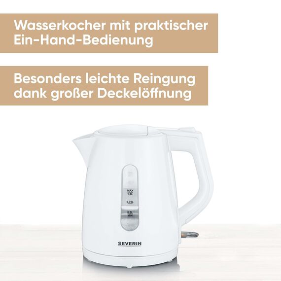 SEVERIN Wasserkocher, kabellos, abwaschbarer Kalkfilter, 1,0 L, weiß, Kunststoff, WK 3411
