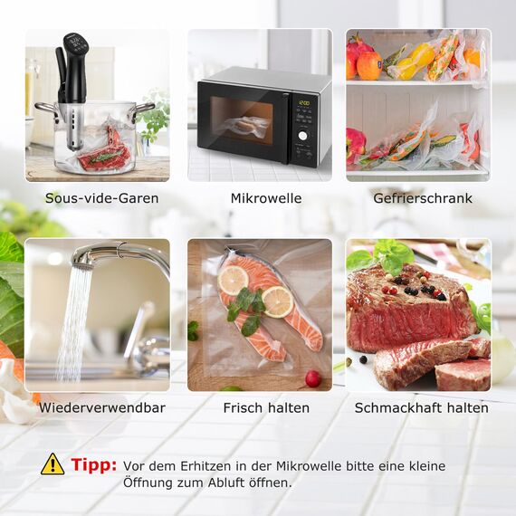 Vakuumierbeutel FRESKO Vakuumbeutel 15x25cm / 100 Profi- Folienbeutel, für alle Vakuumierer, BPA-frei, Eingeprägte Luftrillen, Extrahierbares Verpackungsdesign, Sous Vide Gefrierbeutel