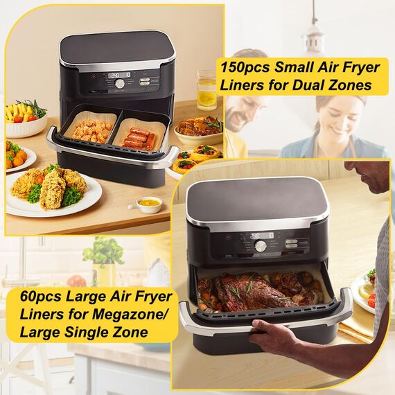 BYKITCHEN 210pcs Backpapier für Heißluftfritteuse Ninja Flex Drawer AF500EU 10,4L Dual Zone,Airfryer Zubehör für Ninja Foodi AF500EU AF500EUCP,Auch kompatibel mit Cecotec Dual 9000 9L