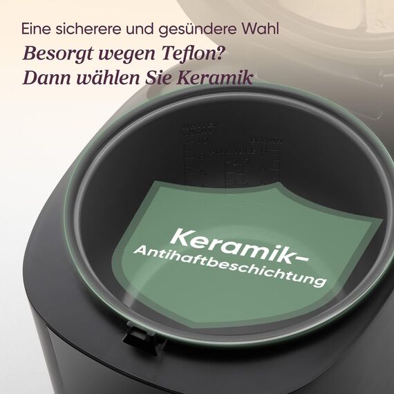 COSORI Reiskocher, Keramikbeschichtung, Rice Cooker 5 L, Multikocher mit 17 Programme, Fuzzy-Logik, Dampfgarer mit Edestahleinsatz, Warmhaltefunktion, Timer, Schwarz