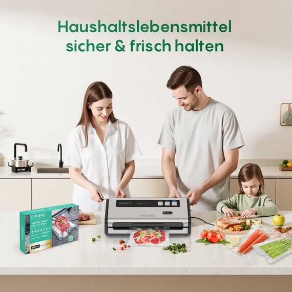 Vakuumierbeutel FRESKO Vakuumbeutel 15x25cm / 100 Profi- Folienbeutel, für alle Vakuumierer, BPA-frei, Eingeprägte Luftrillen, Extrahierbares Verpackungsdesign, Sous Vide Gefrierbeutel