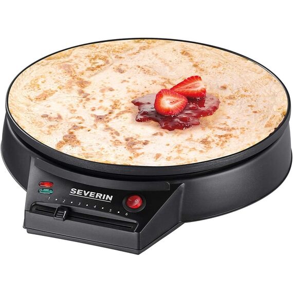 SEVERIN Crêpes Maker, Crepes-Eisen für süße Crepes und herzhafte Galettes, Crepesmaker mit XXL Grillplatte (30 cm Durchmesser), stufenlose Temperatureinstellung, schwarz, CM 2198