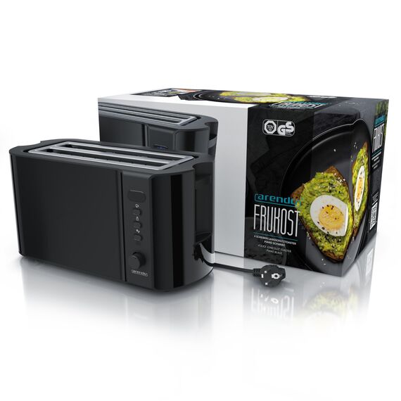 Arendo - Edelstahl Toaster Langschlitz 4 Scheiben - Defrost Funktion - wärmeisolierendes Gehäuse - mit integriertem Brötchenaufsatz - Krümelschublade - Display Restzeitanzeige - Klavierlack schwarz