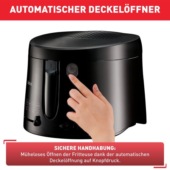 Tefal Maxi Fry Fritteuse, Cool Wall Technologie, bis zu 1,2 kg Fassungsvermögen, einklappbarer Griff, kompakte Größe, regelbares Thermostat von 150°C bis 190°C, schwarz, FF1078