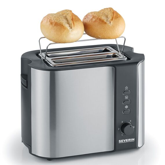 SEVERIN Automatik-Toaster, mit Brötchenaufsatz, hochwertiger Edelstahl Toaster zum Toasten, Auftauen und Erwärmen, 800 W,steel, AT 2589