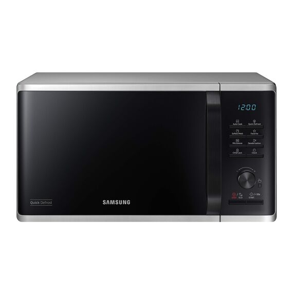 Samsung MS2AK3515AS/EG Mikrowelle, 800 W, 23 ℓ Garraum, 48,9 cm Breite, Kratzfester Keramik-Emaille-Inneraum, QuickDefrost Auftauprogramme, Silber