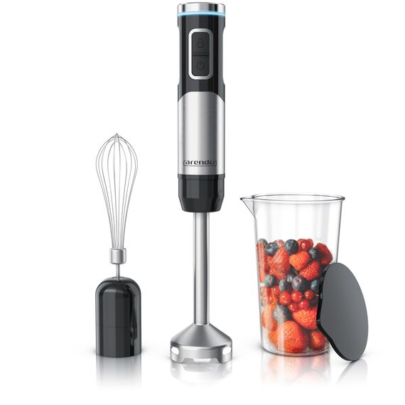 Arendo - Stabmixer kabellos - 200 Watt – mit Akku - Edelstahl Handmixer – Pürierstab – Schneebesen – Messbecher – stufenlose Geschwindigkeit – Tastensperre - Set