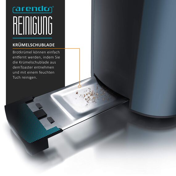 Arendo - Edelstahl Toaster Langschlitz 4 Scheiben - Defrost Funktion - wärmeisolierendes Gehäuse - mit integrierten Brötchenaufsatz - Krümelschublade - Display mit Restzeitanzeige - Admiral Blau