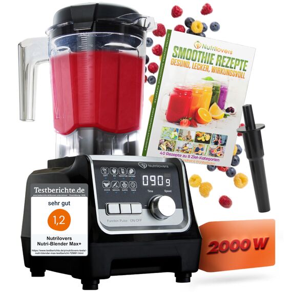 NUTRI-BLENDER MAX+ Hochleistungsmixer 2000W Standmixer Smoothie Hochleistung Smoothie-Maker Profi Mixer Blender - 2L Tritan, BPA-FREI, 9 Stufen, Digital-Timer Inkl. Smoothie Rezeptbuch