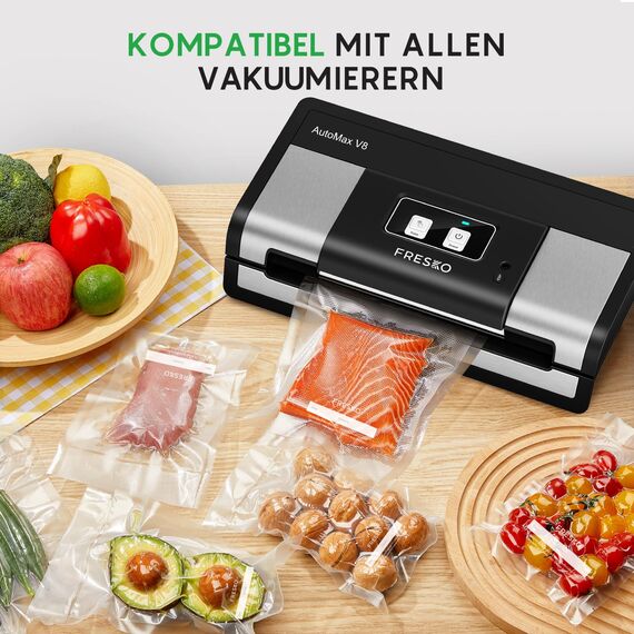 FRESKO Vakuumbeutel 28 x 40 cm / 80 Stück, professionelle Folienbeutel, geeignet für alle Vakuumiergeräte, BPA-frei, geprägte Luftrillen, Sous-Vide-Gefrierbeutel