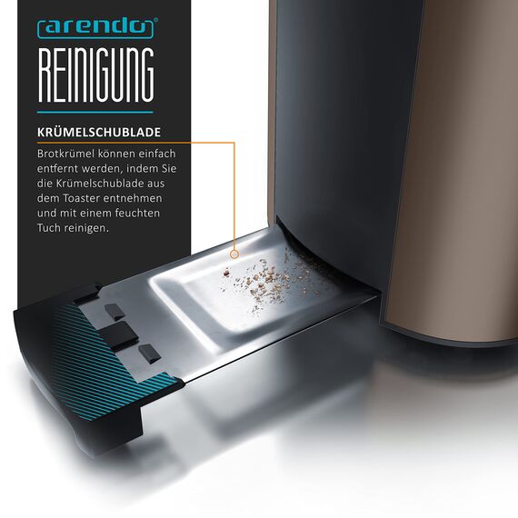 Arendo - Edelstahl Toaster Langschlitz 4 Scheiben - Defrost Funktion - wärmeisolierendes Gehäuse - mit integriertem Brötchenaufsatz - Krümelschublade - Display mit Restzeitanzeige - Bronze Design